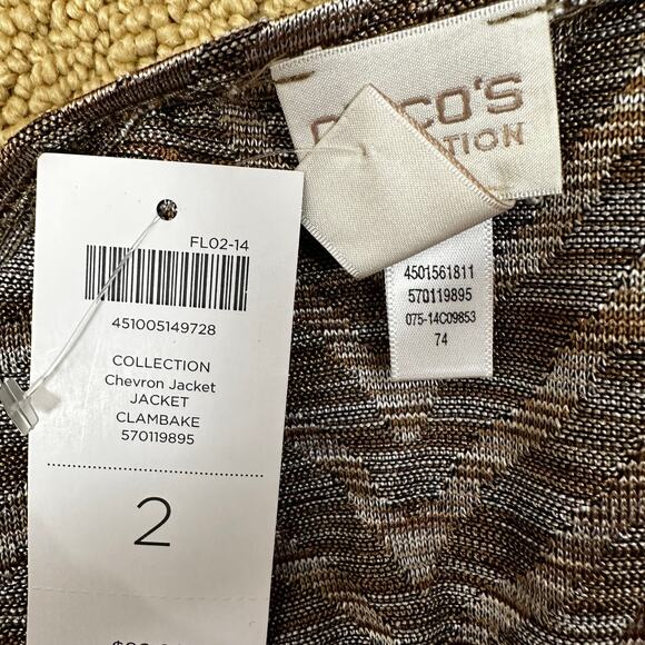 NEW Chicos Collection Cardigan Jacket Chevron Shimmer Neutral Tans Chicos 2 US L - Picture 12 of 15